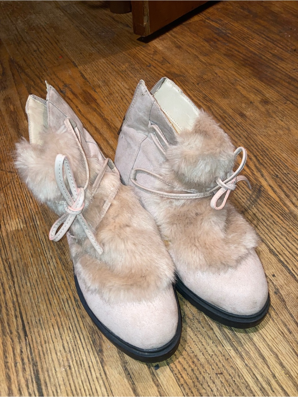 Forever 21 Blush Faux-Fur Lace-Up Ankle Booties